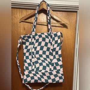 Stylish Pink and Green Checkered Tote Bag